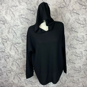 Chaser Black Waffle Knit Hooded Thermal Top